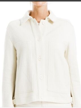 Max Studio London Utility Inspired Cream Ribbed Cropped Shirt Jacket - Size XL